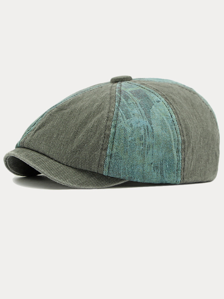 Bicolor Patchwork Washed Cotton Newsboy Cap - PAT7