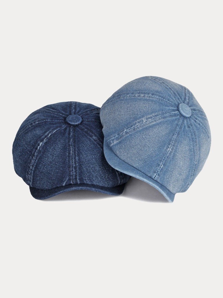 Esthetic Denim Newsboy Cap - Dark Blue