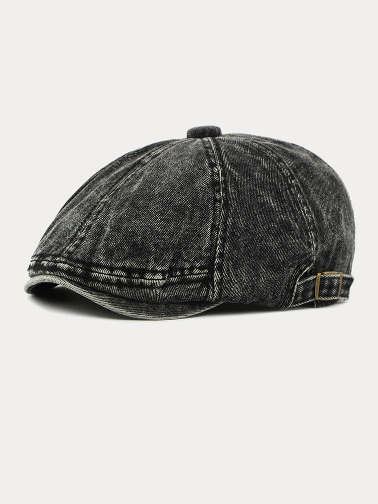 Fashion Vintage Denim Newsboy Cap - Black