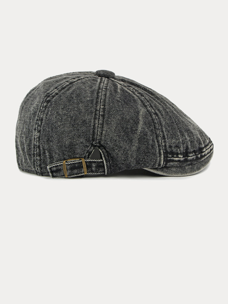 Fashion Vintage Denim Newsboy Cap - Black
