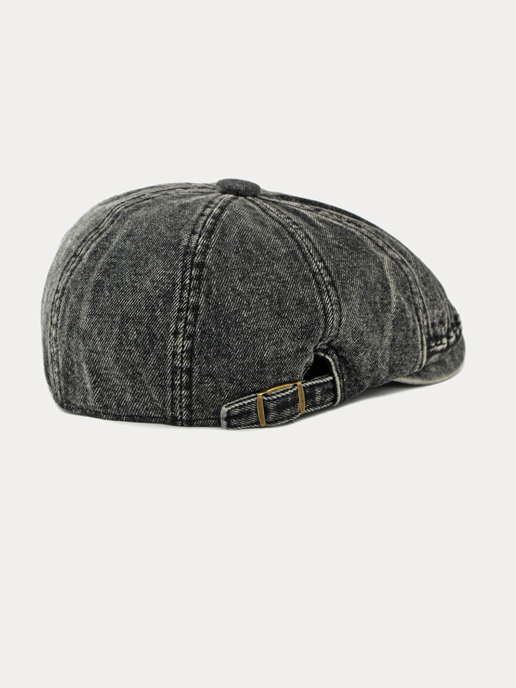Fashion Vintage Denim Newsboy Cap - Black