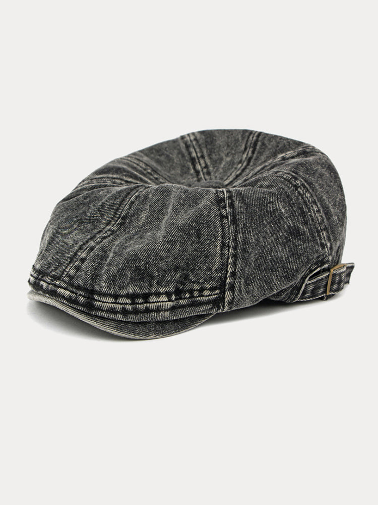 Fashion Vintage Denim Newsboy Cap - Black