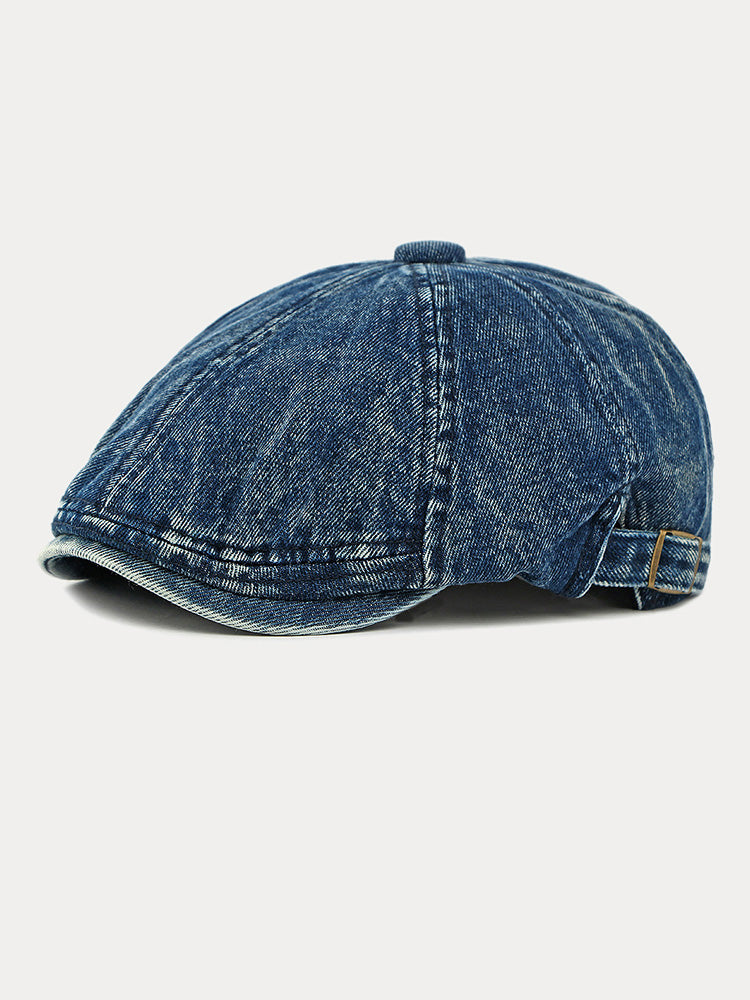 Fashion Vintage Denim Newsboy Cap - Dark Blue