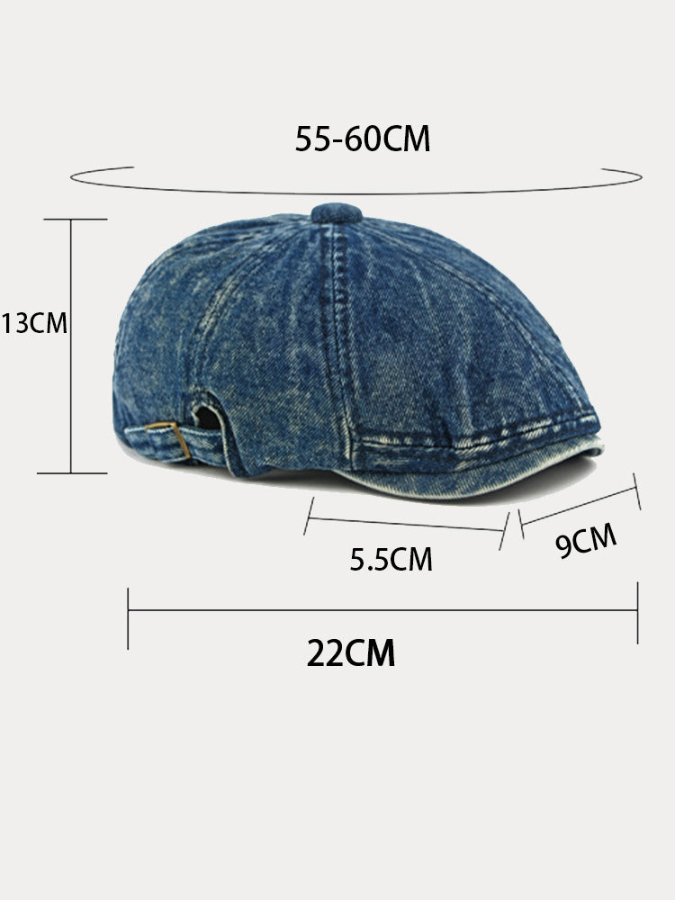 Fashion Vintage Denim Newsboy Cap - Dark Blue