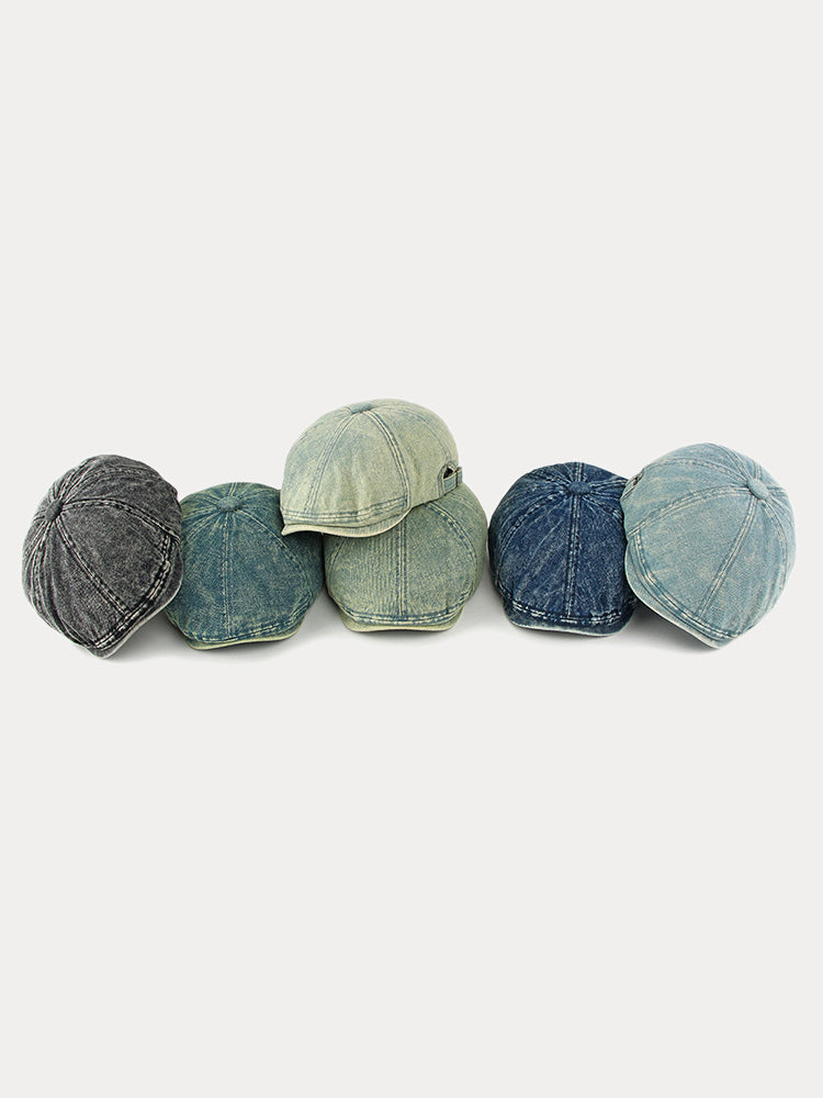 Fashion Vintage Denim Newsboy Cap - Dark Blue