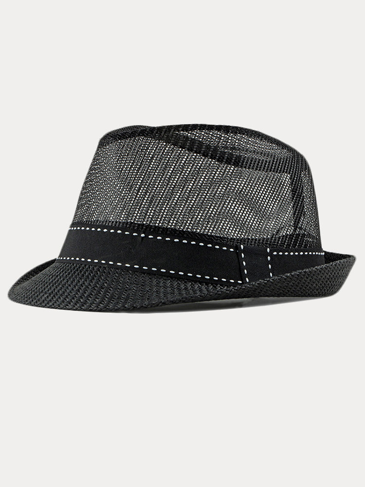 Casual Summer Breathable Mesh Cotton Fedora Hat - Black