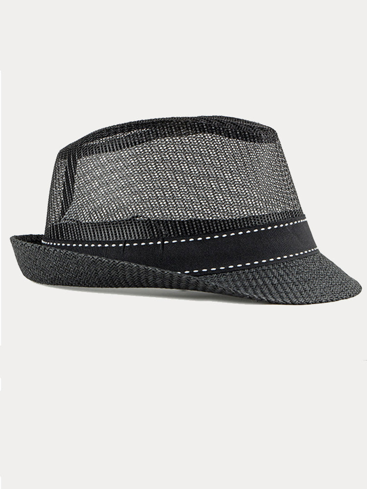 Casual Summer Breathable Mesh Cotton Fedora Hat - Black