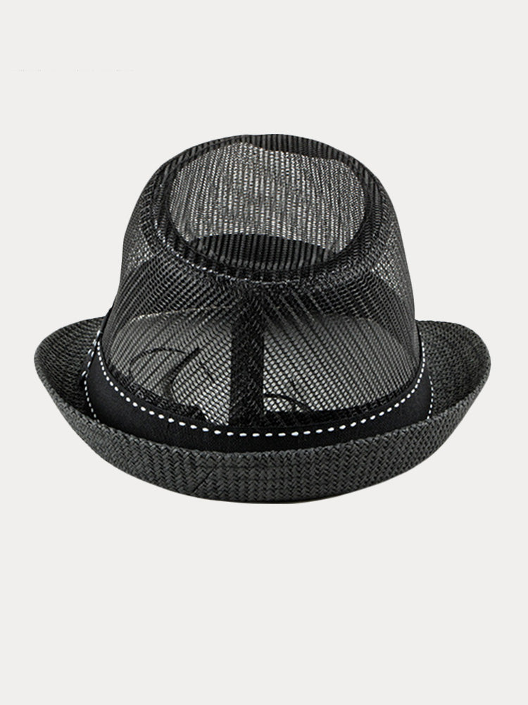 Casual Summer Breathable Mesh Cotton Fedora Hat - Black