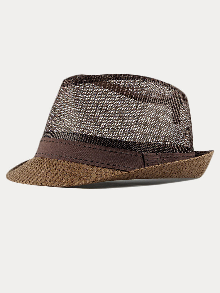 Casual Summer Breathable Mesh Cotton Fedora Hat - Brown