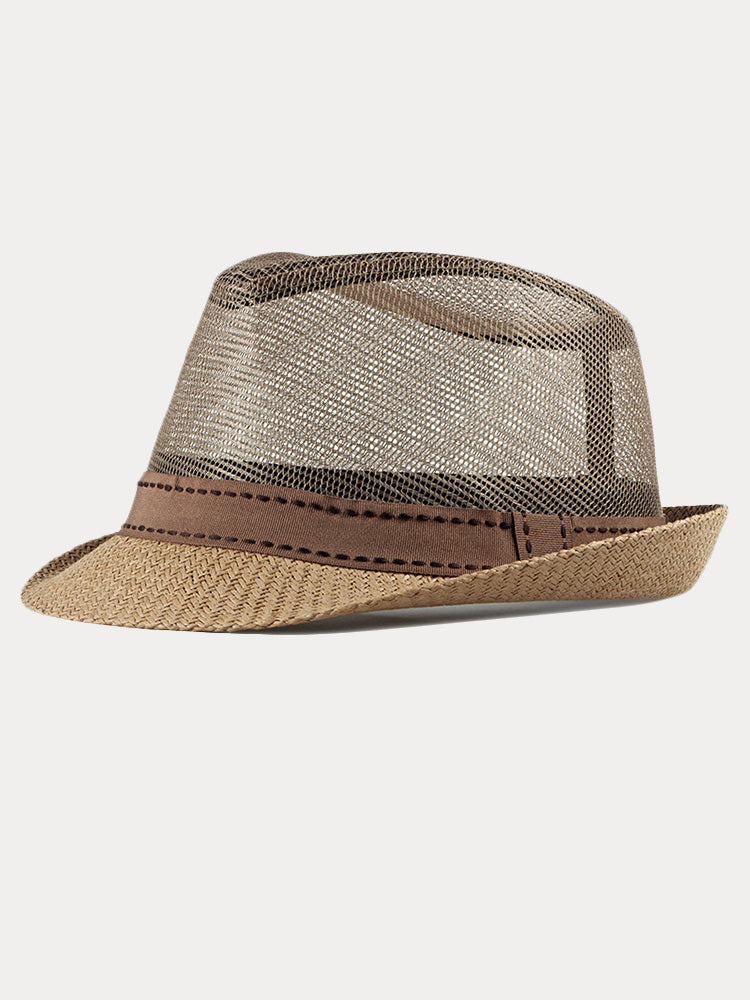 Casual Summer Breathable Mesh Cotton Fedora Hat - Khaki