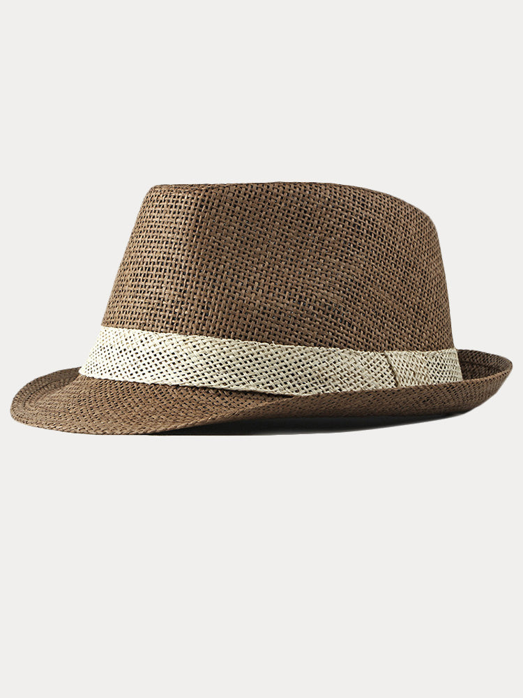 Classic Patchwork Band Panama Straw Fedora Hat - PAT1