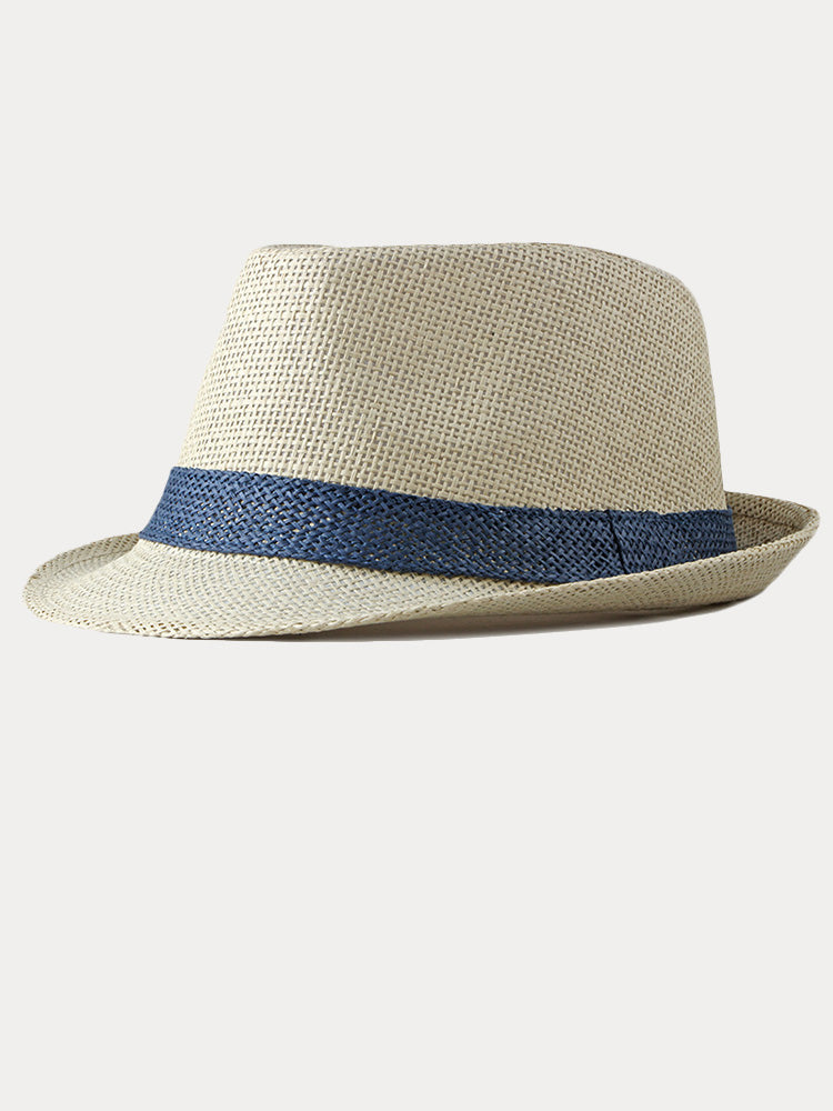 Classic Patchwork Band Panama Straw Fedora Hat - PAT2