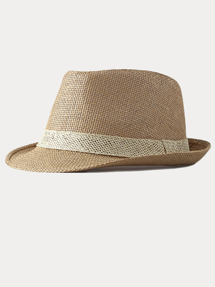 Classic Patchwork Band Panama Straw Fedora Hat - PAT3