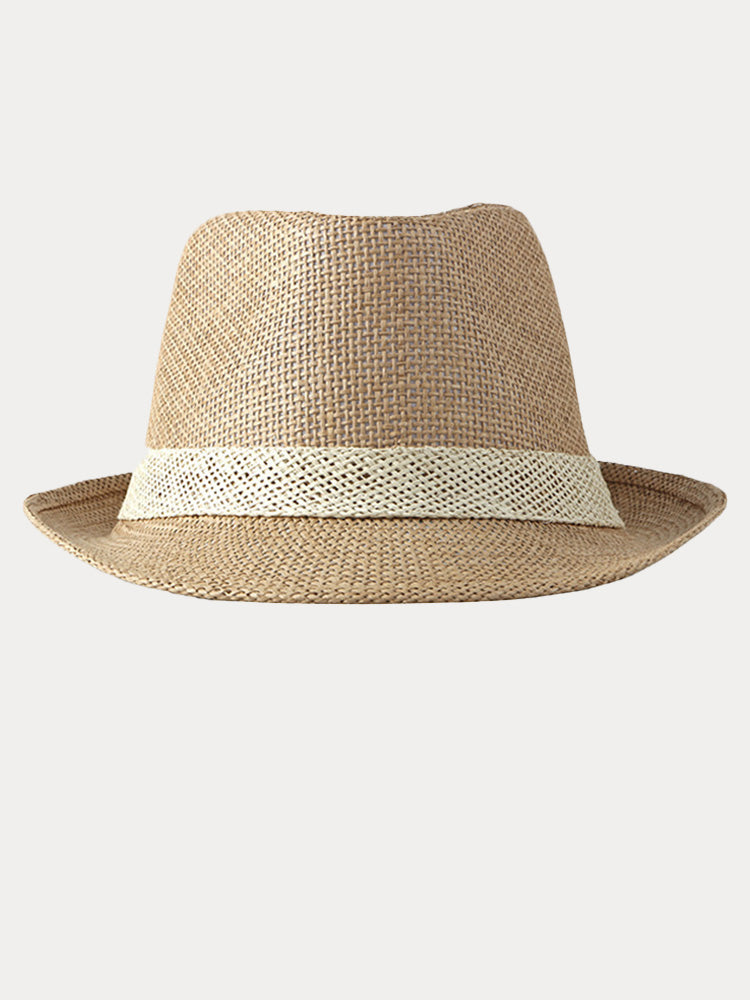 Classic Patchwork Band Panama Straw Fedora Hat - PAT3
