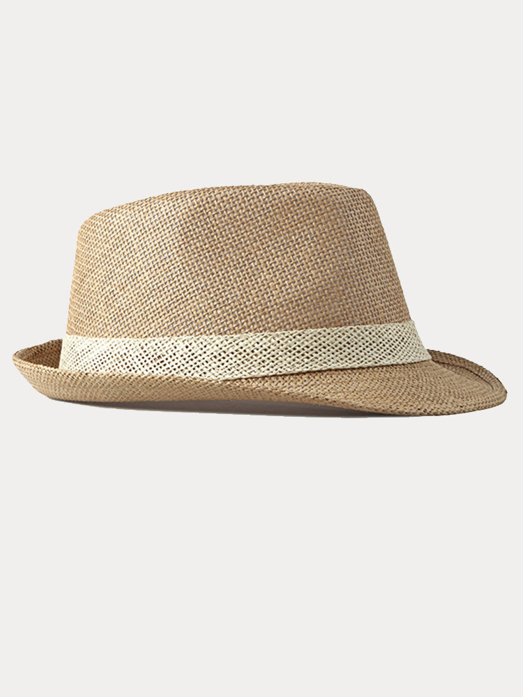 Classic Patchwork Band Panama Straw Fedora Hat - PAT3