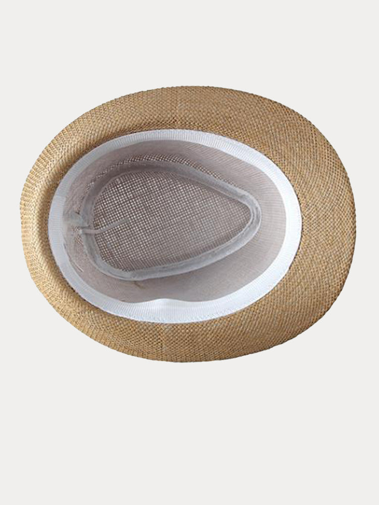 Classic Patchwork Band Panama Straw Fedora Hat - PAT3