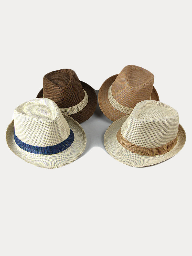 Classic Patchwork Band Panama Straw Fedora Hat - PAT3