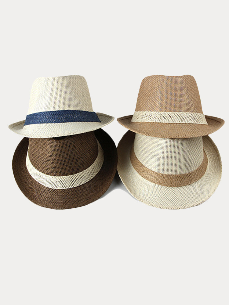 Classic Patchwork Band Panama Straw Fedora Hat - PAT3
