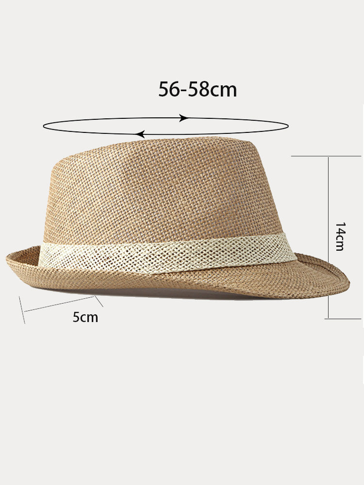 Classic Patchwork Band Panama Straw Fedora Hat - PAT3