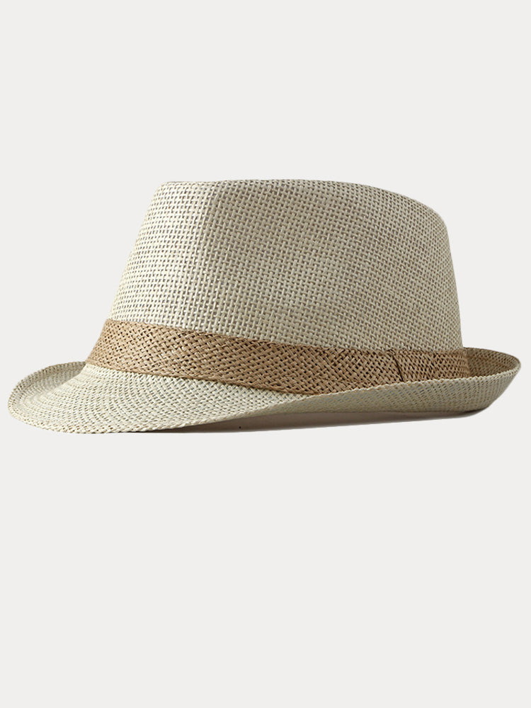 Classic Patchwork Band Panama Straw Fedora Hat - PAT4