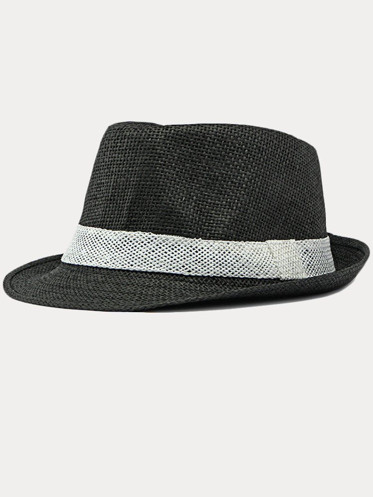 Classic Patchwork Band Panama Straw Fedora Hat - PAT5