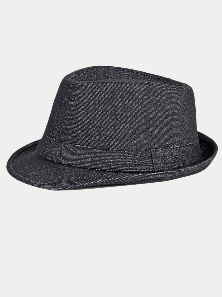 Classic Spring Summer Cotton Denim Fedora Hat - Black