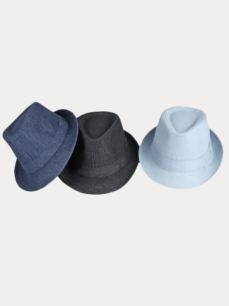 Classic Spring Summer Cotton Denim Fedora Hat - Black