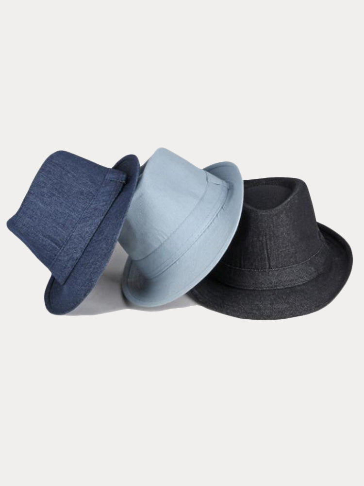 Classic Spring Summer Cotton Denim Fedora Hat - Black