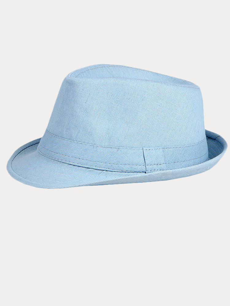 Classic Spring Summer Cotton Denim Fedora Hat - Clear Blue