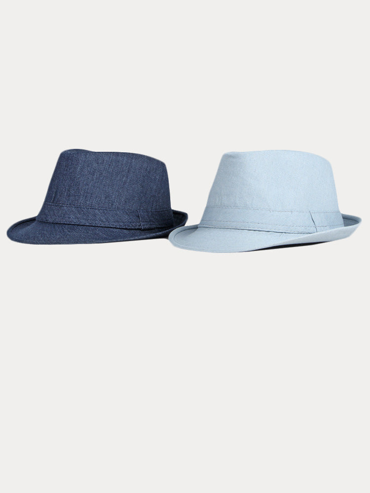 Classic Spring Summer Cotton Denim Fedora Hat - Clear Blue