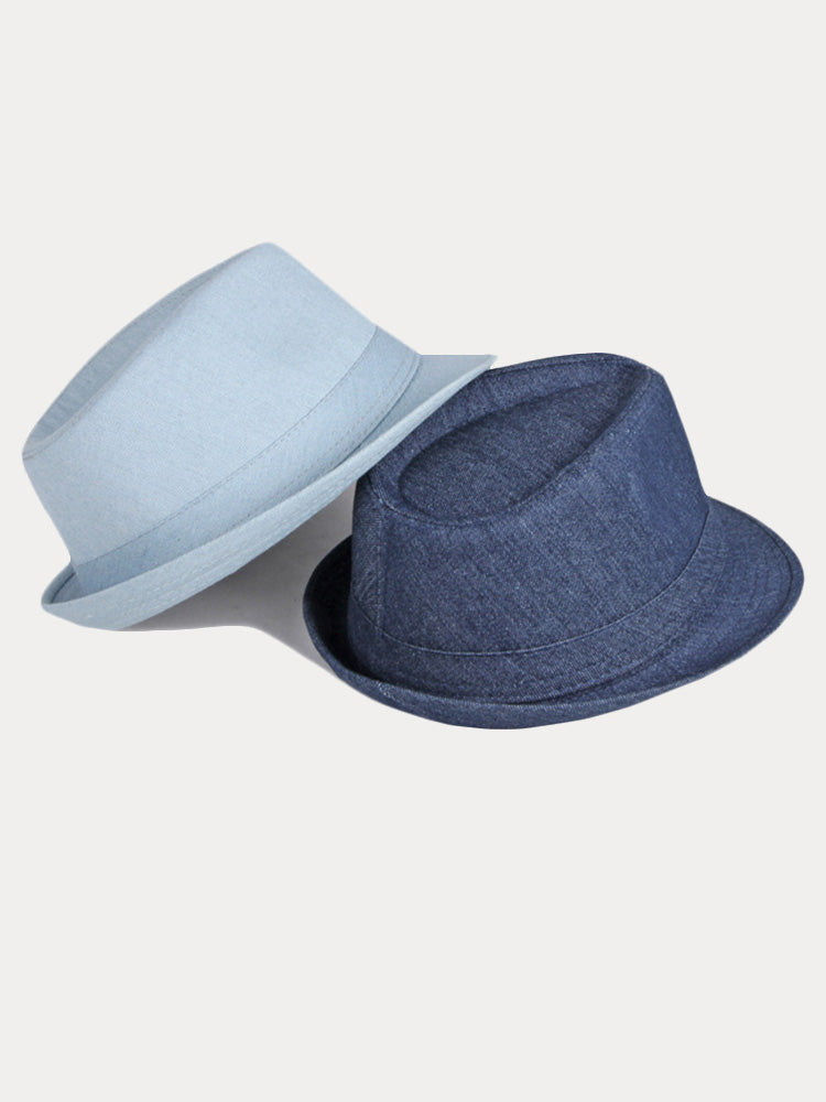Classic Spring Summer Cotton Denim Fedora Hat - Clear Blue