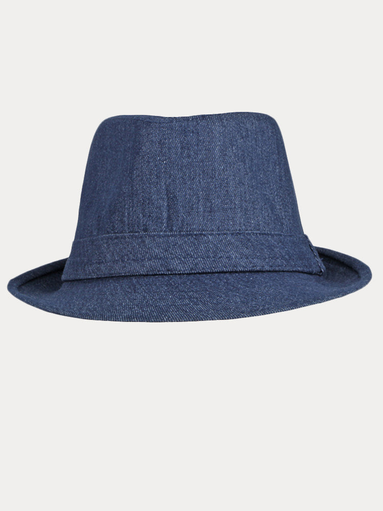 Classic Spring Summer Cotton Denim Fedora Hat - Navy Blue