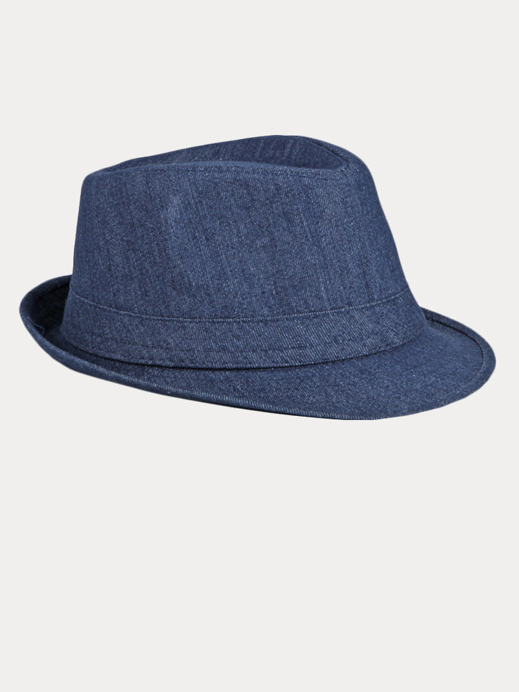 Classic Spring Summer Cotton Denim Fedora Hat - Navy Blue