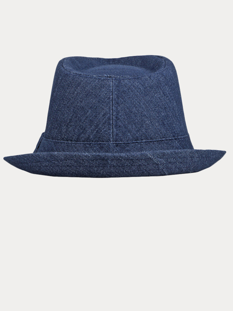Classic Spring Summer Cotton Denim Fedora Hat - Navy Blue
