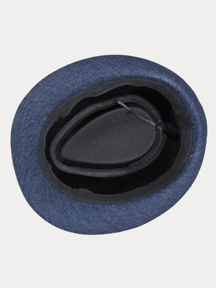 Classic Spring Summer Cotton Denim Fedora Hat - Navy Blue