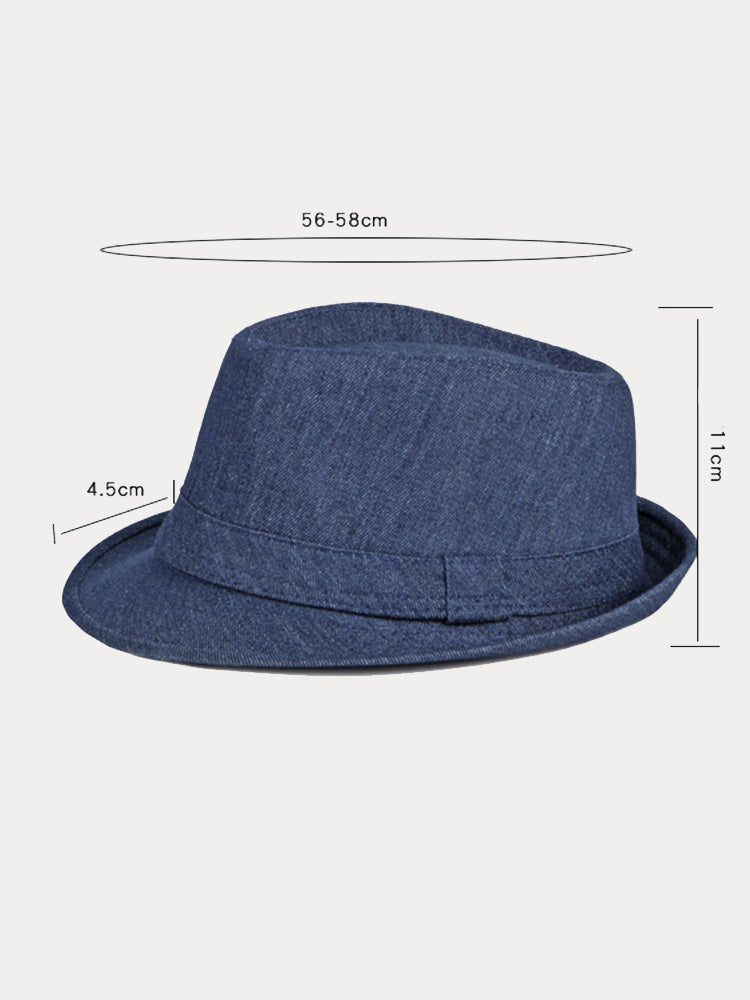 Classic Spring Summer Cotton Denim Fedora Hat - Navy Blue