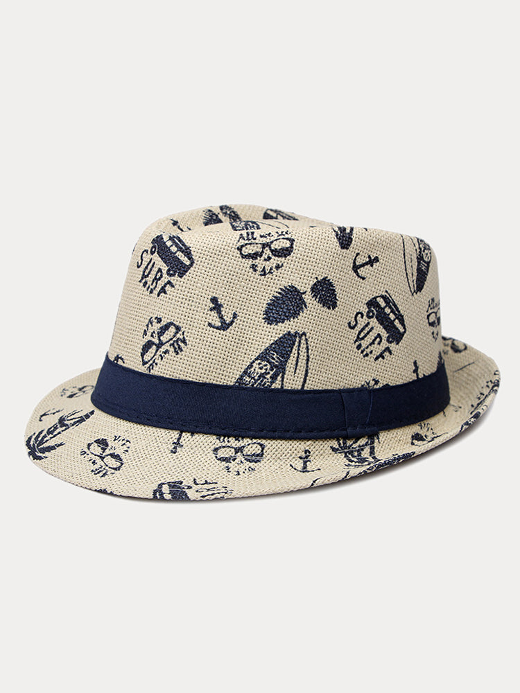 Summer Tropical Print 100% Cotton Fedora Hat - Light Khaki