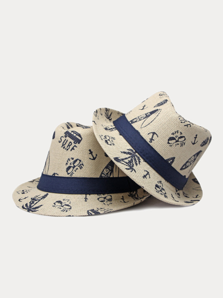 Summer Tropical Print 100% Cotton Fedora Hat - Light Khaki