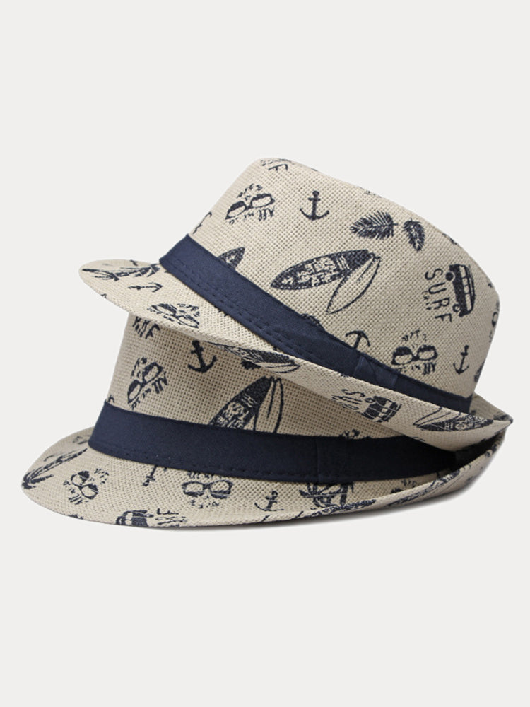 Summer Tropical Print 100% Cotton Fedora Hat - Light Khaki