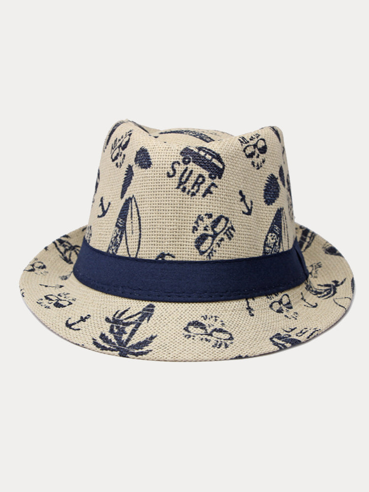Summer Tropical Print 100% Cotton Fedora Hat - Light Khaki