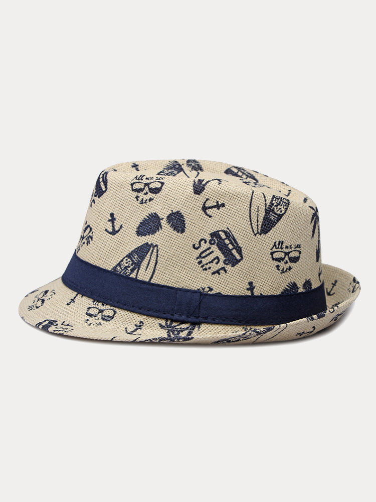 Summer Tropical Print 100% Cotton Fedora Hat - Light Khaki