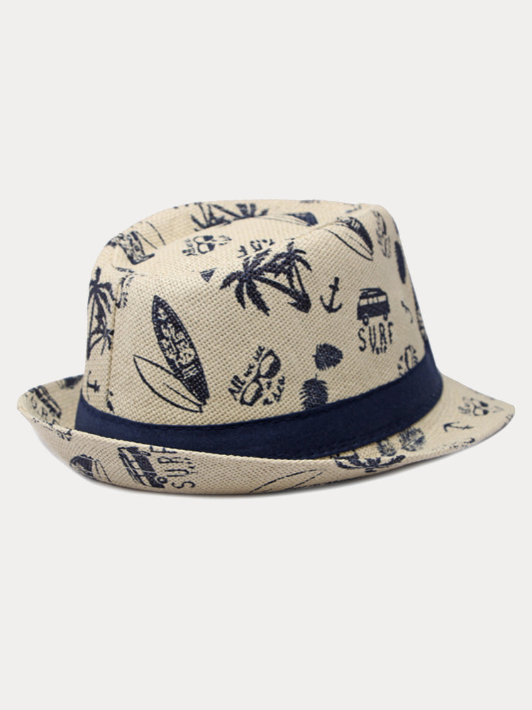 Summer Tropical Print 100% Cotton Fedora Hat - Light Khaki