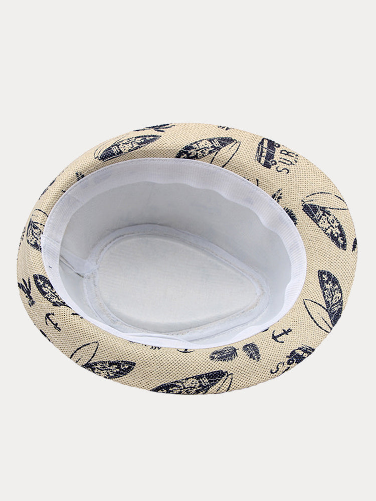 Summer Tropical Print 100% Cotton Fedora Hat - Light Khaki