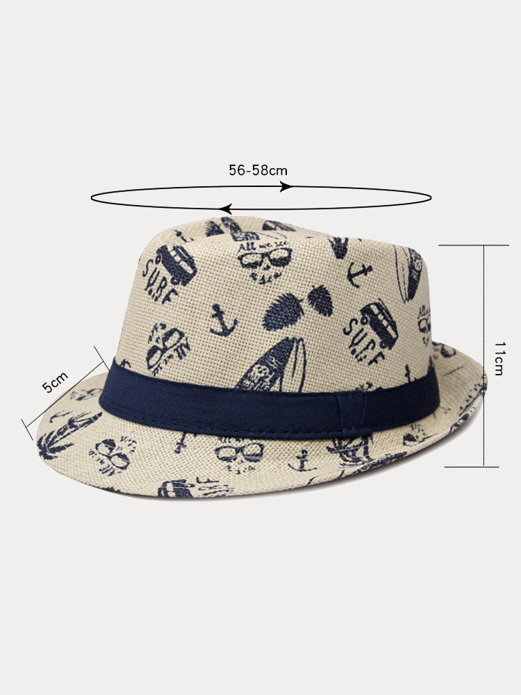 Summer Tropical Print 100% Cotton Fedora Hat - Light Khaki
