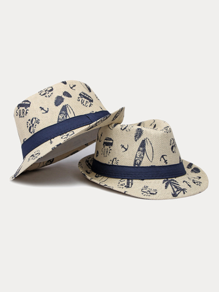 Summer Tropical Print 100% Cotton Fedora Hat - Light Khaki