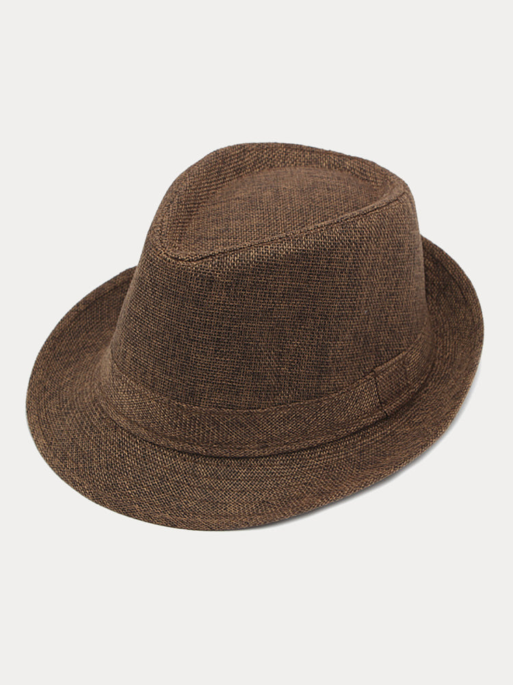 Beach Sun Protection 100% Cotton Fedora Hat - Brown