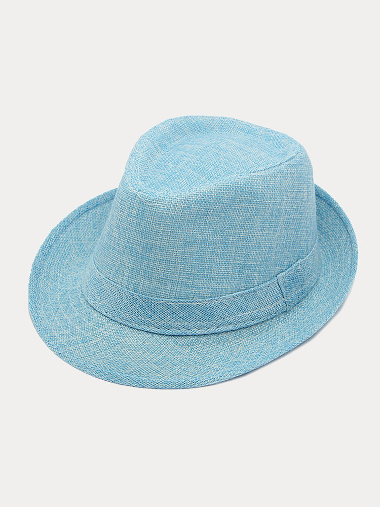 Beach Sun Protection 100% Cotton Fedora Hat - Clear Blue