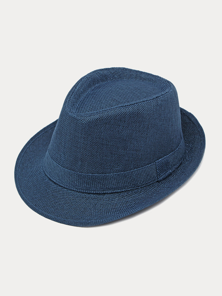Beach Sun Protection 100% Cotton Fedora Hat - Navy Blue