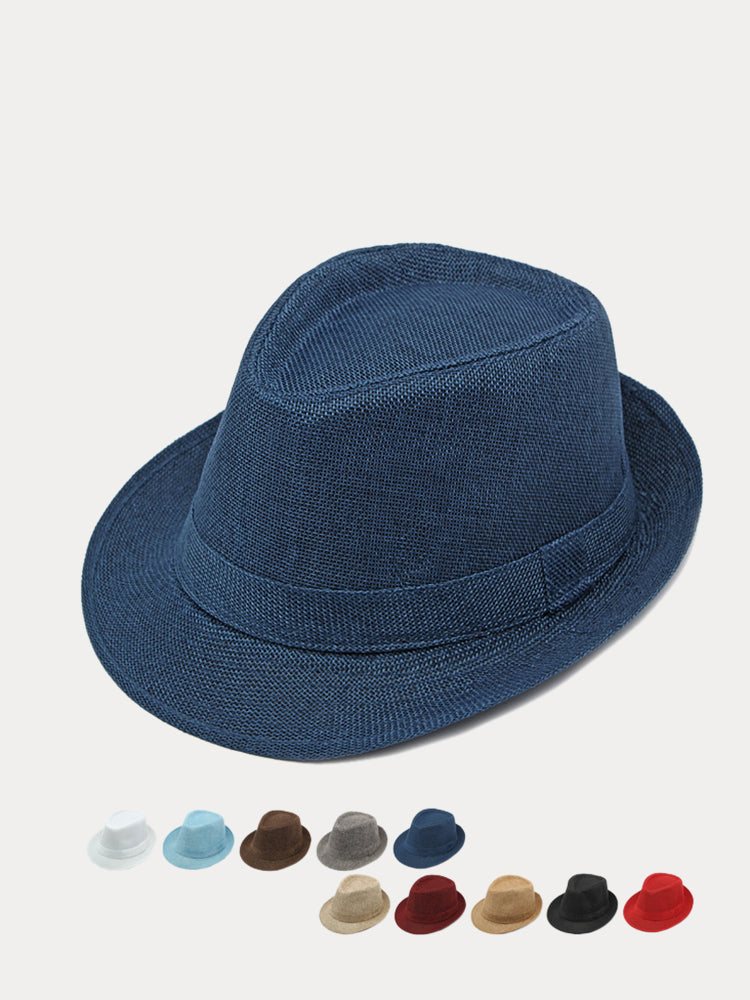 Beach Sun Protection 100% Cotton Fedora Hat - Navy Blue