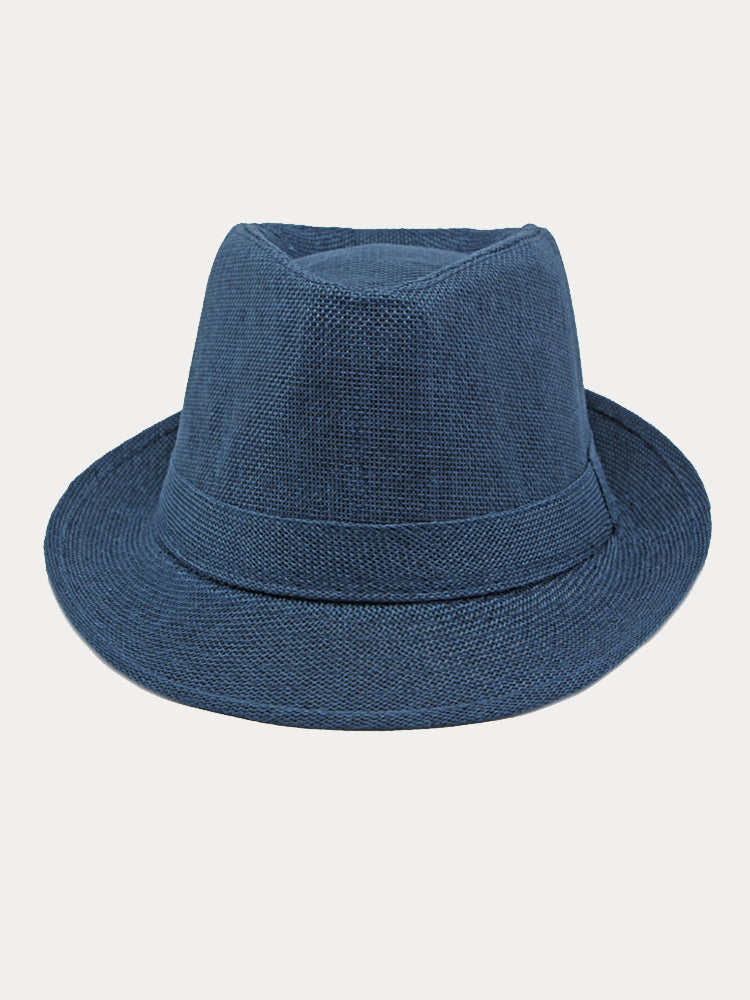 Beach Sun Protection 100% Cotton Fedora Hat - Navy Blue